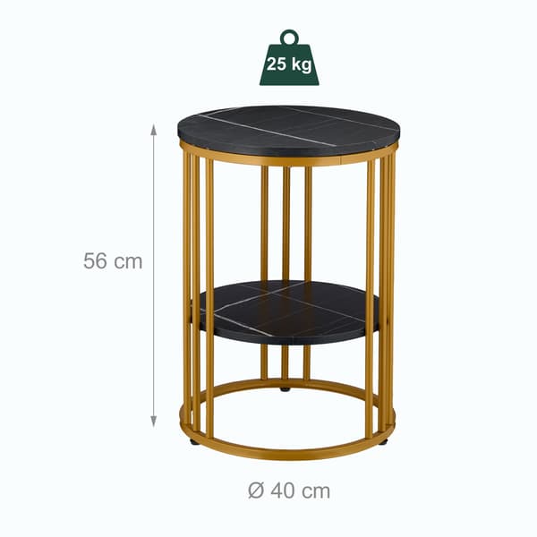 Rundt sidebord i marmorlook med 2 niveauer