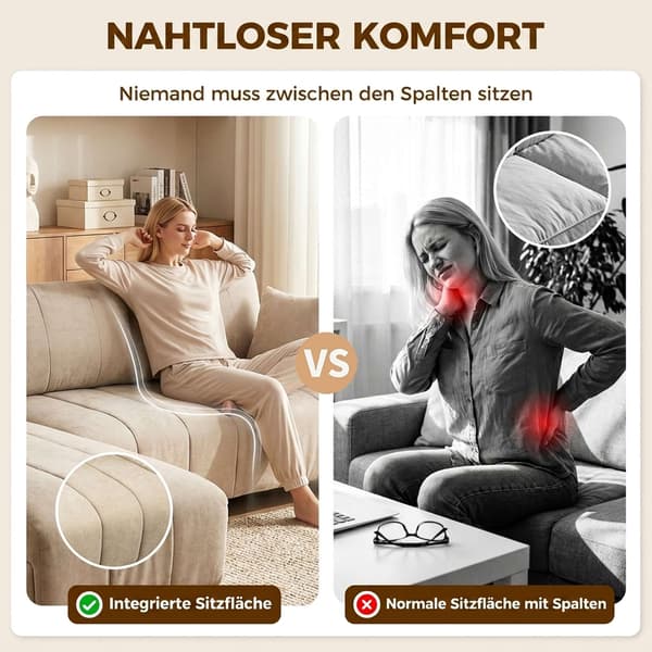 L-formad beige soffa med vändbar schäslong, 4-sits