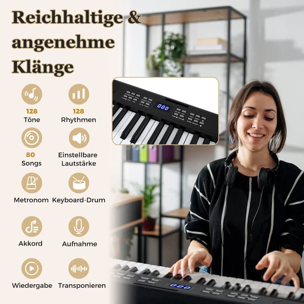 Hopfällbart elektroniskt piano med 61 tangenter, MIDI och split