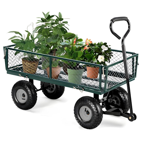 Puutarhakuljetuskärry, 200 kg, avattavat sivupaneelit, suuret puhallettavat pyörät, MultiGarden