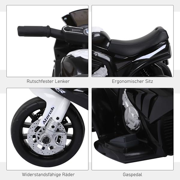 Bmw S1000Rr Lisensoitu Sähkökäyttöinen Lasten Moottoripyörä Lasten Ajoneuvo Akulla, Kolmipyörä, Teräs, Musta, 66X37X44 Cm