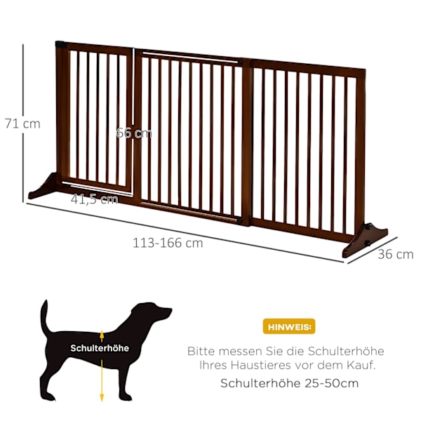 Barrier Vapaasti Seisova Koiran Oven Portti Ovella, Suojaportti Puusta, Ruskea, 113-166X36X71Cm