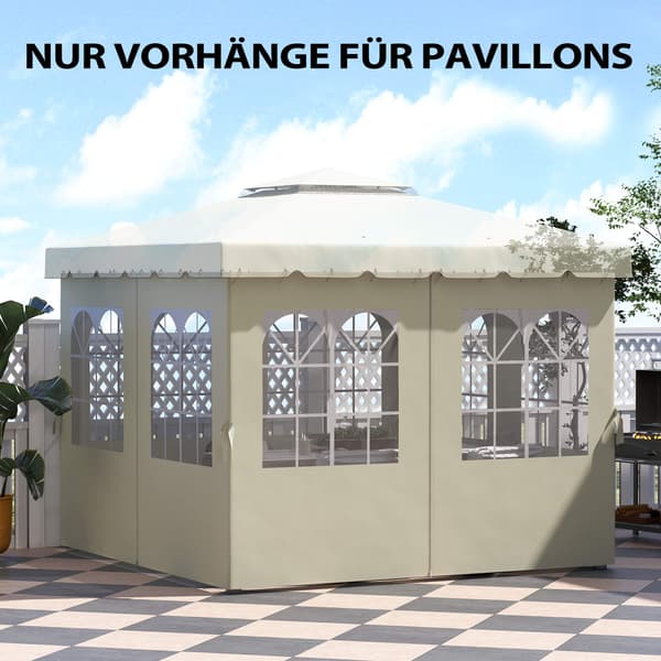 Sidepaneler til pavillon, 4 stk., 3x3m, cremefarvet, UV- og vandafvisende