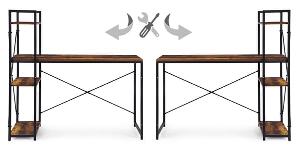 Computerbord med hylder, 120x60 cm, MDF og metal