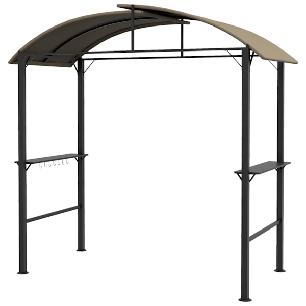 Bbq Grill Pavilion 1,1 X 2,3 M Säänkestävä Puutarhahuvimaja Polyesterikatolla, Sivuhyllyt, Grilleille 100 Cm Asti, Teräs, Khaki