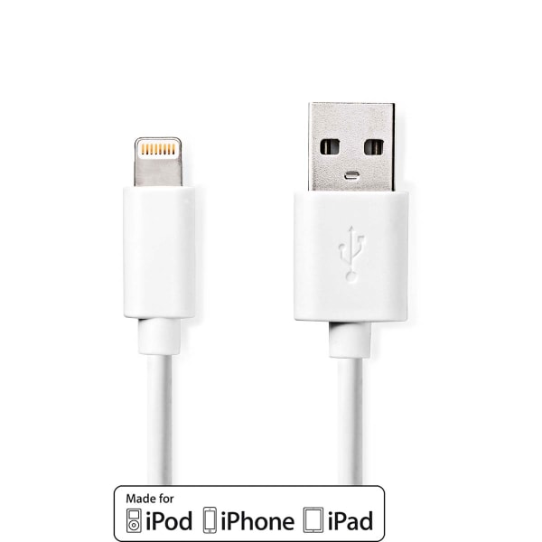 Lightning Kabel | USB 2.0 | Apple Lightning, 8-stifts | USB-A Hane | 480 Mbps | Nickelplaterad | 2.00 m | Rund | PVC | Vit | Label