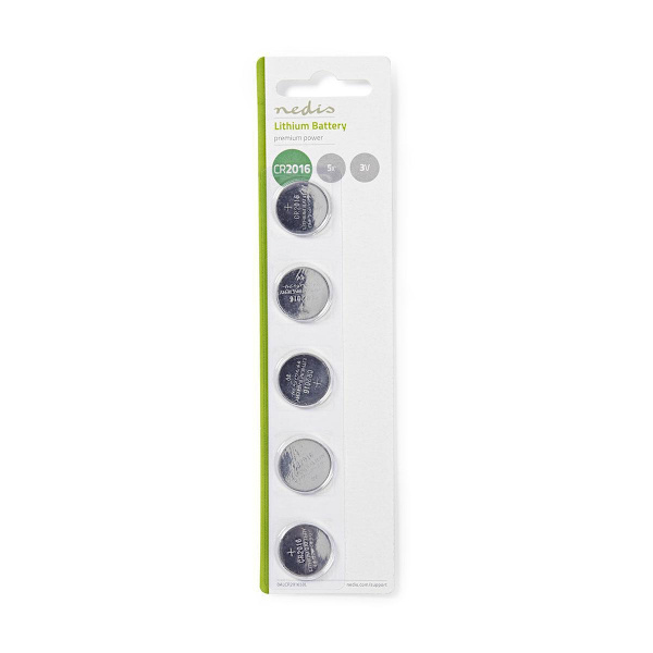 Lithium knapcellebatteri CR2016 | 3 V DC | 5-Blister | Sølv