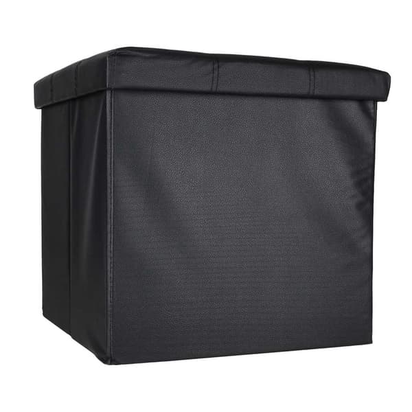 Sort opbevaringsfodbold i kunstlæder, foldbar 38x38x36 cm