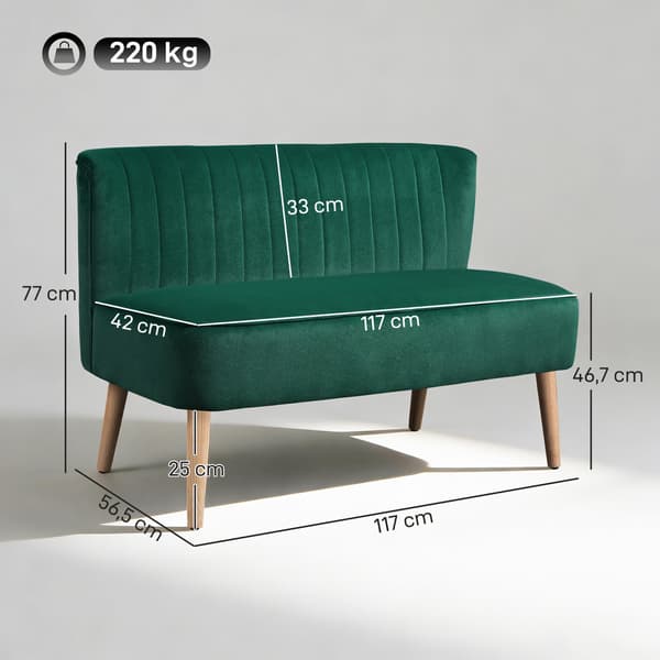 2-sits retrosoffa, mörkgrön, träben, 117 cm