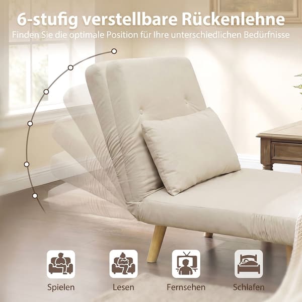 Konvertibel 3-i-1 bäddsoffa, justerbart ryggstöd, beige
