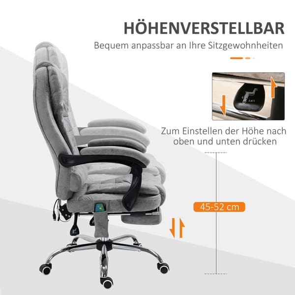 Ergonomisk kontorstol med massage, hvile og varme, grå