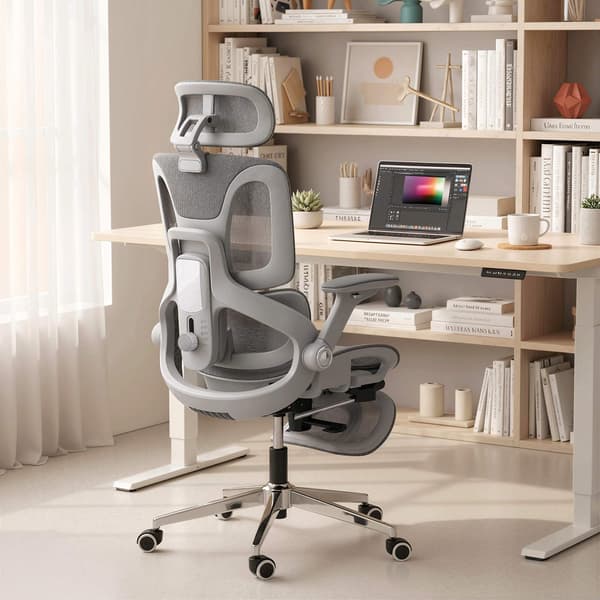 Ergonomisk kontorsstol i nät, justerbara 4D-armstöd, grå