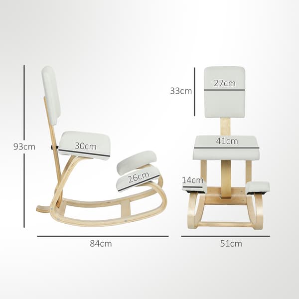 Ergonomisk knælestol, birketræsstel, cremehvid