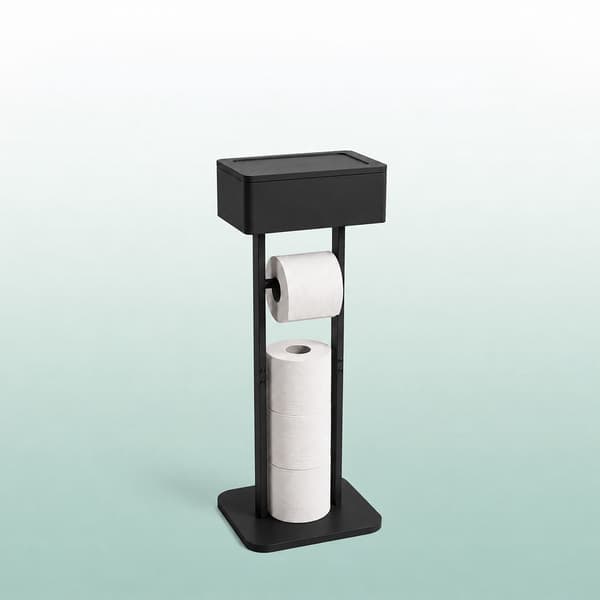 Toiletpapirholder med opbevaringshylde – sort bambus