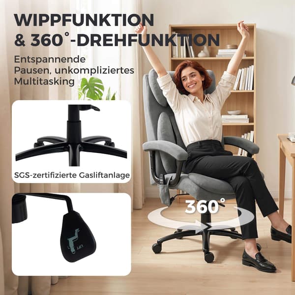 Ergonominen hierontatuoli korkealla selkänojalla, harmaa sametti