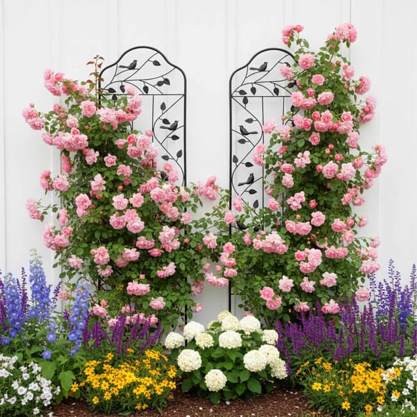Haveespalier, blad- og fuglemotiv, sort stål
