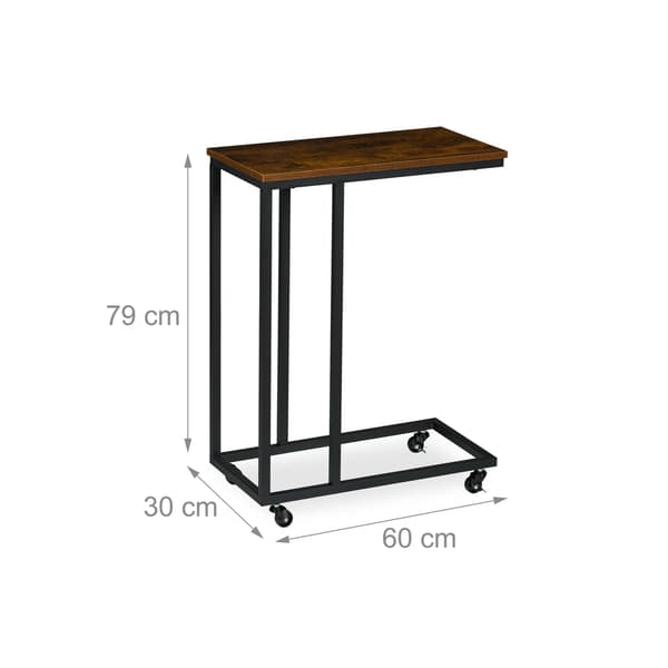 C-format sidobord med hjul, metall och MDF