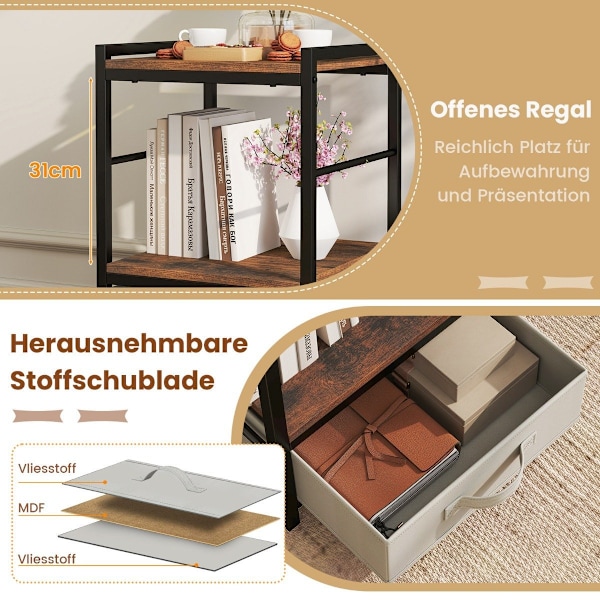 Sengebord med stofskuffe & åbent opbevaringsrum, sidebord, natbord