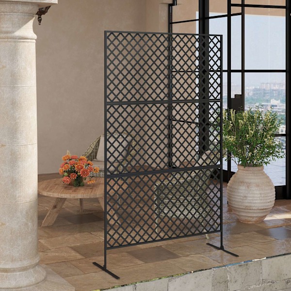 Rumsavdelare 3-delad 122 x 198 cm fristående skärm i rutnät, mellanvägg 3-delad insynsskydd av stål, rumsavdelare utomhus insynsskydd avskärmning för