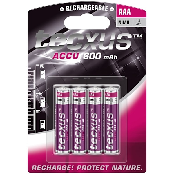 Tecxus ladattava Ni-MH-akku AAA, 1,2 V, 600 mAh, 4 kpl