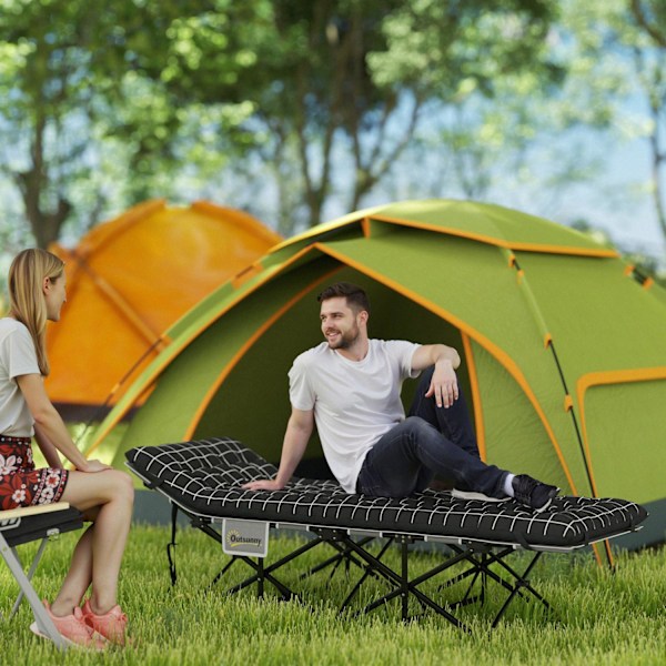 Hopfällbar campingsäng, tältsäng med sidficka, madrass, halkfri gästsäng, rymmer upp till 150 kg, utomhus Oxford, svart, 190 x 67 x 37 cm
