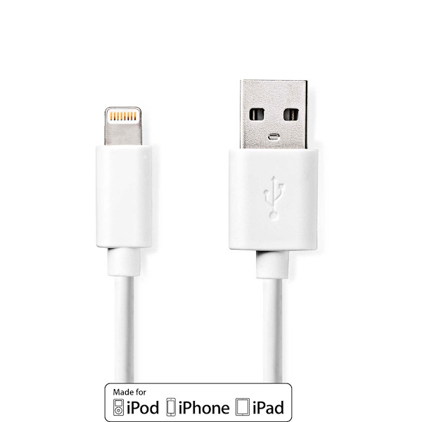 Lightning Kabel | USB 2.0 | Apple Lightning 8-pin | USB-A Han | 480 Mbps | Nikkelplateret | 2.00 m | Runde | PVC | Hvid | Box