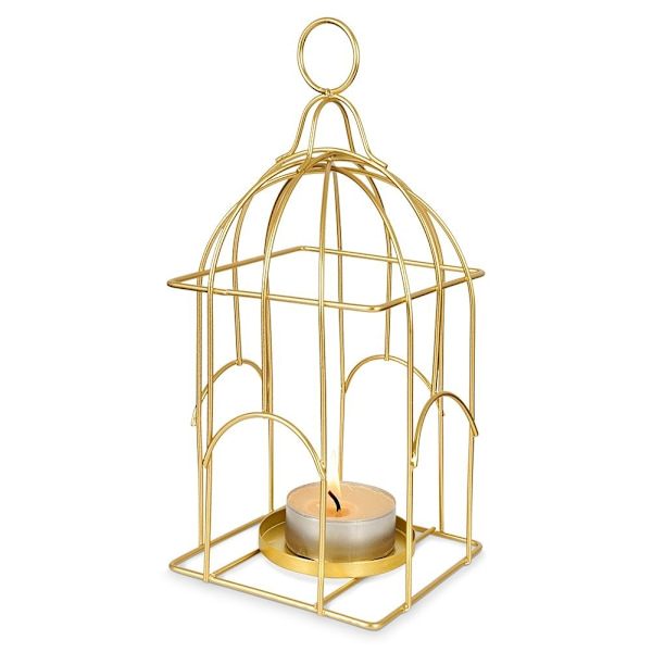 Fågelbur Lykta för Ljus/Tealight i Gyllene Metall