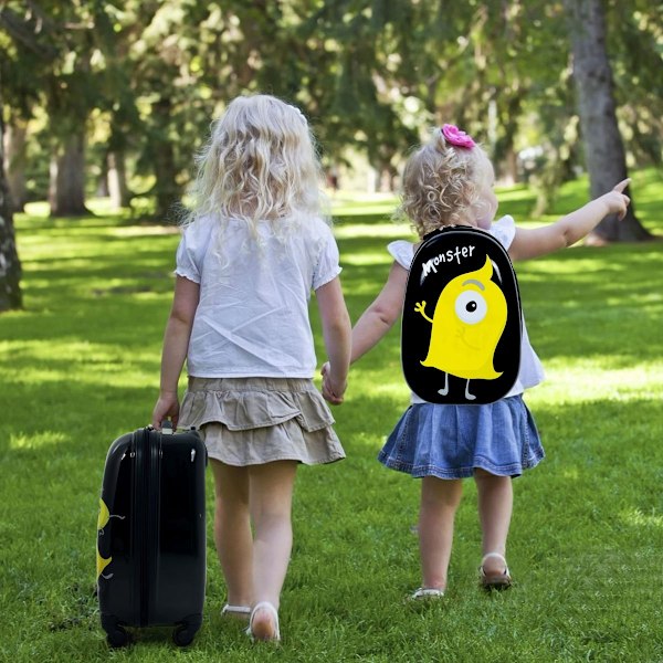 2-piece children's luggage monsterbillede rejsekuffert børnekuffert + rygsæk sort