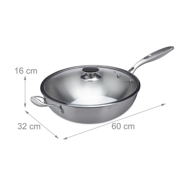 Wok i rustfrit stål med glaslåg