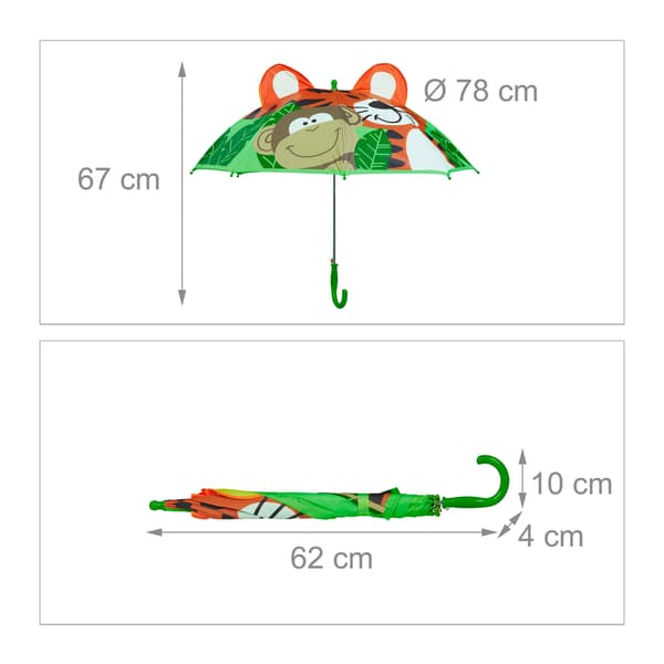 Kids Stick Sateenvarjo, Jungle Design, Monkey & Tiger