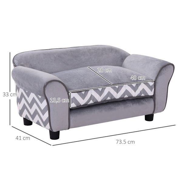 Hundesofa Pet Sofa Med Pude, Hævede Fødder, Vaskbar, Velvet, Grå, 73,5X41X33Cm
