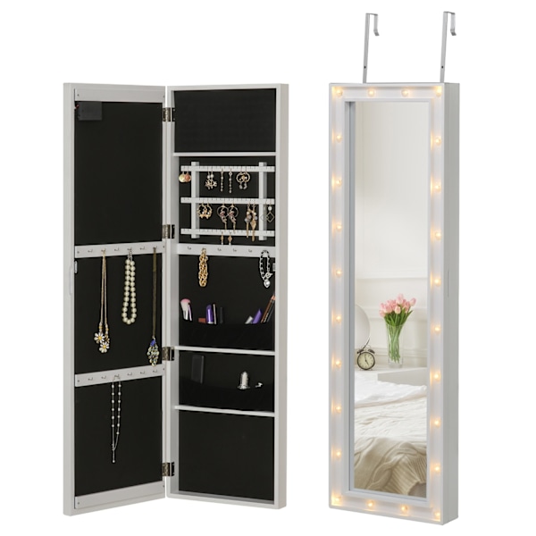 Spegelskåp LED smyckesskåp hängdörrsmontering MDF vit 36,6 x 8 x 120 cm