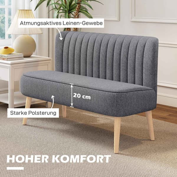 2-personers sofa, linnedlook, træstel, 117 cm, grå