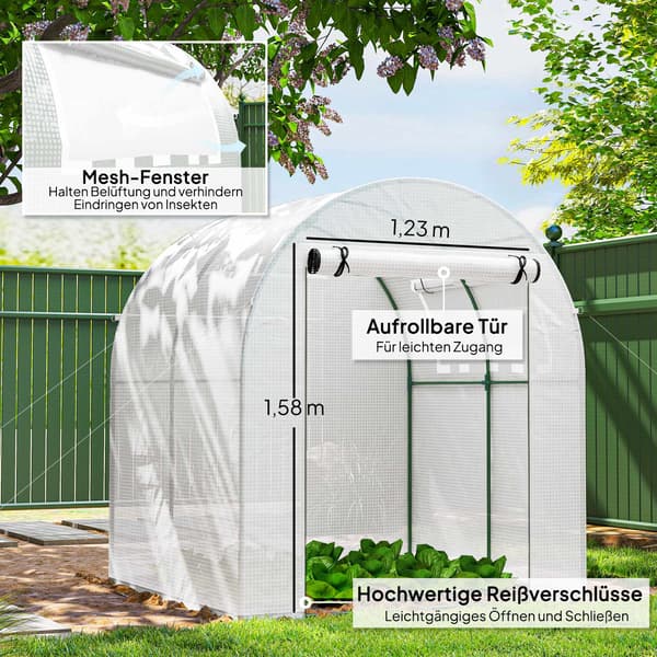 Bärbart växthus med stålram, plastöverdrag, 1,8x1,8m