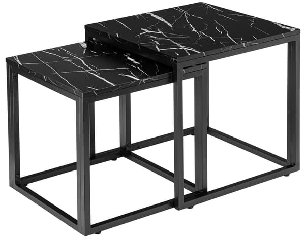 Soffbordsset – Svart marmor, metallram
