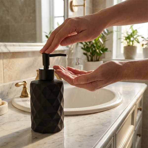 Tvålpump i glas, svart, 330 ml kapacitet