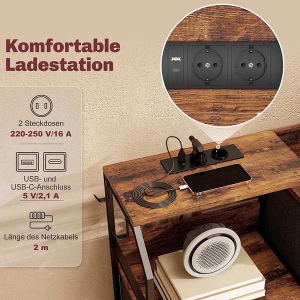 Kommode med 8 stofskuffer, stålramme, ladestation