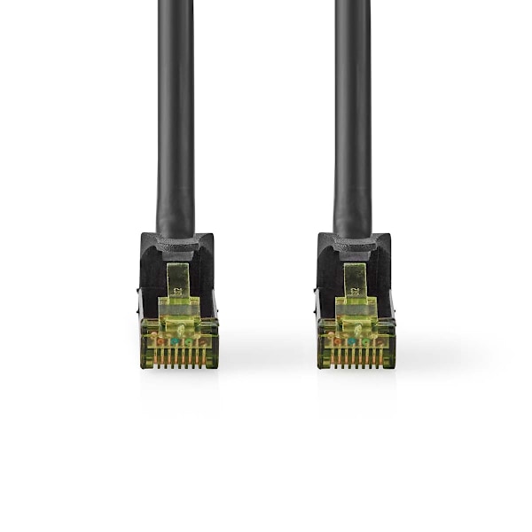 CAT7 verkkokaapeli | S/FTP | RJ45 uros | RJ45 uros | 2.00 m | Snagless | Pyöreä | LSZH | Musta | Label