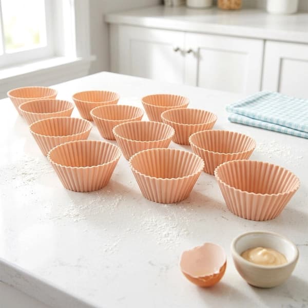 Silikone muffinforme, beige, 5,5 cm, sæt med 12