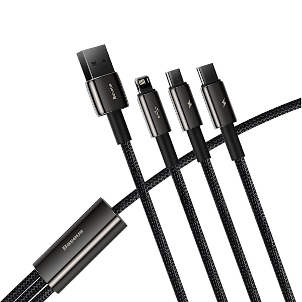 3i1 USB kabel USB-C Iphone Lightning microUSB 3,5 A 1,5 m sort