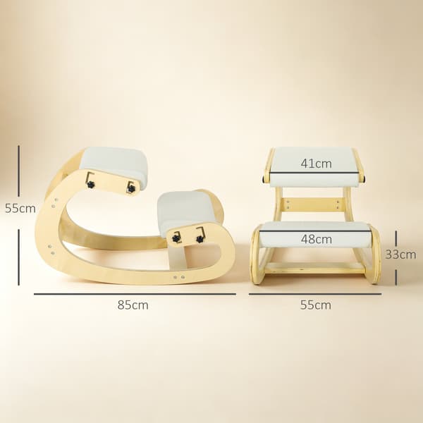 Ergonomisk knäböjd stol, justerbar björkträbas, krämfärgad