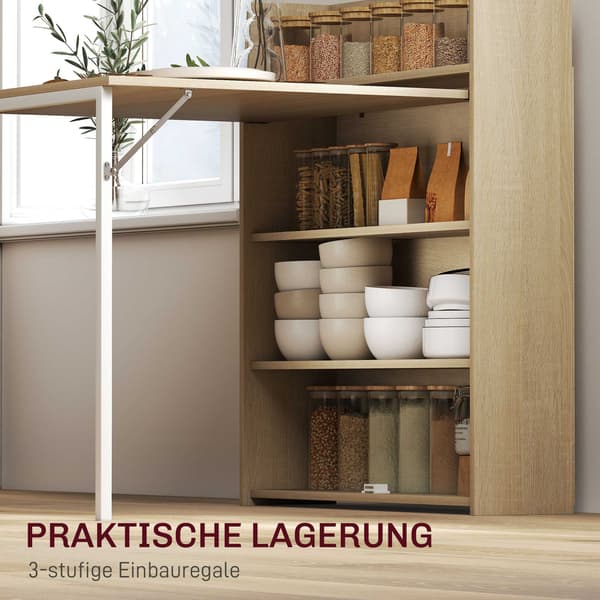 Hopfällbart matbord med hyllplan, industriell design, ek, platsbesparande