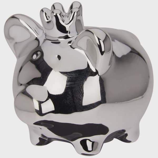 Keramisk spargris, silverspegelfinish, 9,5x7x8,5 cm