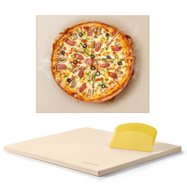 Rektangulär pizzasten i kordierit 41 x 36 cm, skrapa