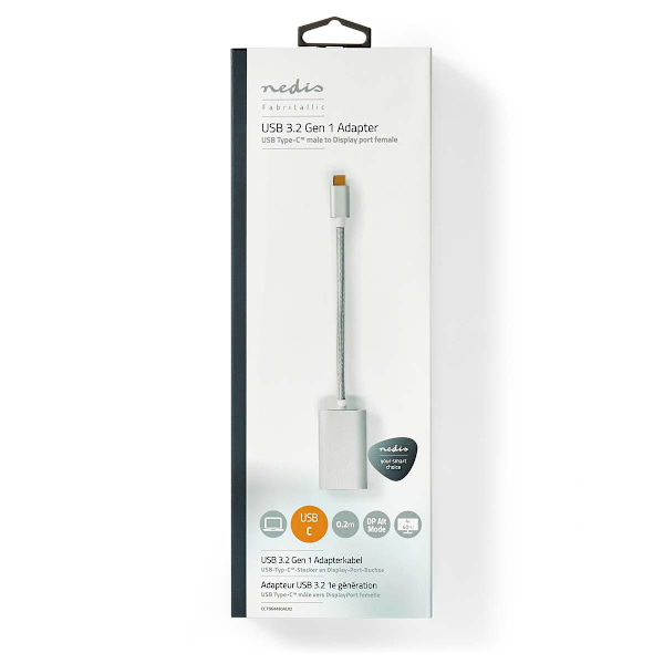 USB-C™ Adapter | USB 3.2 Gen 1 | USB-C™ Hane | DisplayPort Hona / USB-C™ Hona | 4K@60Hz | Power delivery | 0.20 m | Rund | Guldplaterad | Flätad / Nyl