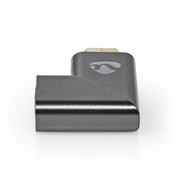 HDMI™ Adapter | HDMI™ Han / HDMI™ Stik | HDMI ™ -udgang / HDMI™ Hun | Guldplateret | Angled Right | Aluminium | Gun Metal Grå | 1 stk. | Cover Window