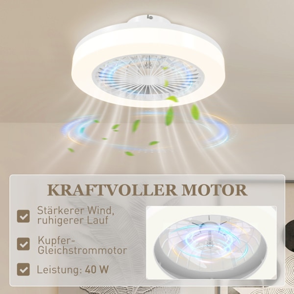 Takfläkt med belysning fjärrkontroll LED-fläkt takljus dimbar med 6 hastigheter 40 W lampa med vändbar fläkt, timer för sovrum vit 46 cm |