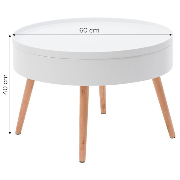 Pyöreä sohvapöytä säilytystilalla, 60 cm