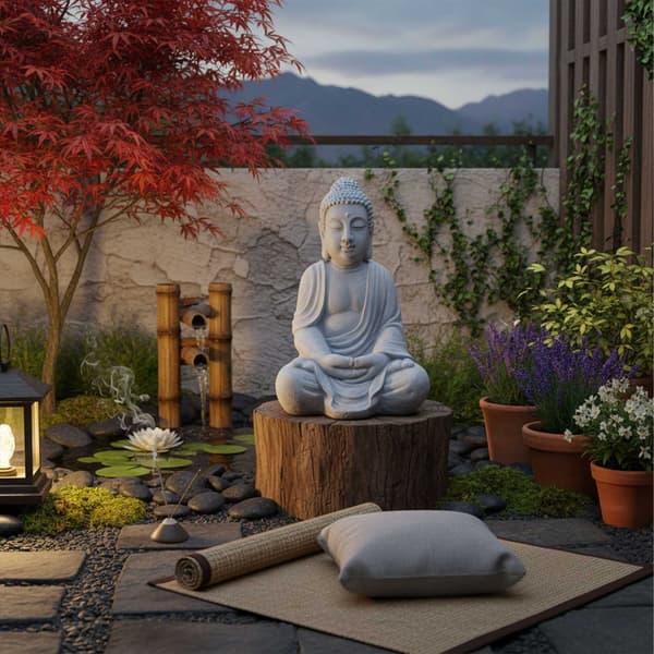 Buddha-patsas, 70 cm, kivenharmaa, säänkestävä