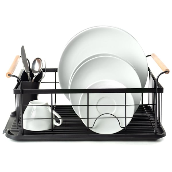 Elegant svart diskställ med droppbricka och plats för allt